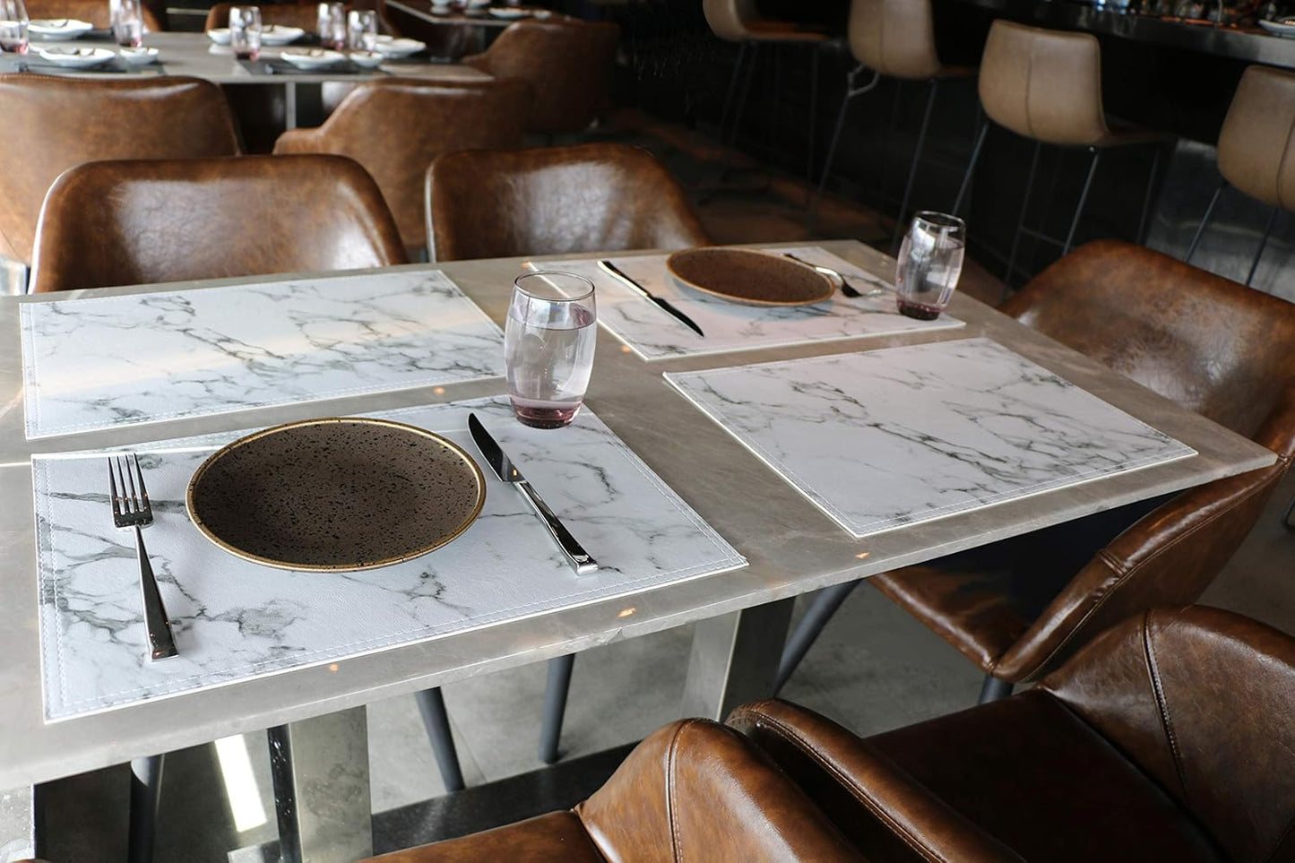 Marble Faux Leather PU Placemats, Set of 8, Easy to Clean, Heat & Stain Resistant for Conference Table,Dining Home Office Decor