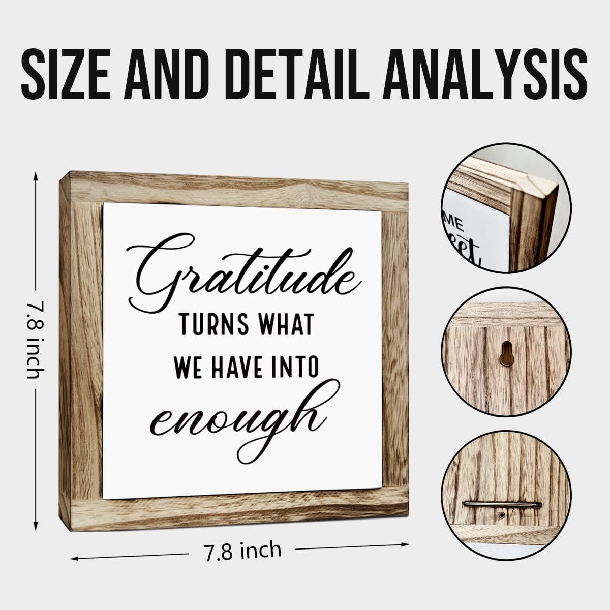 Rustic Wood Sign, Gratitude Turns What We Have Into Enough Sign, Wooden Plaques Table Decor, Inspirational Desk Decorate, Home Office Decor, Thankful Quote Signs, Small Wooden Box Signs