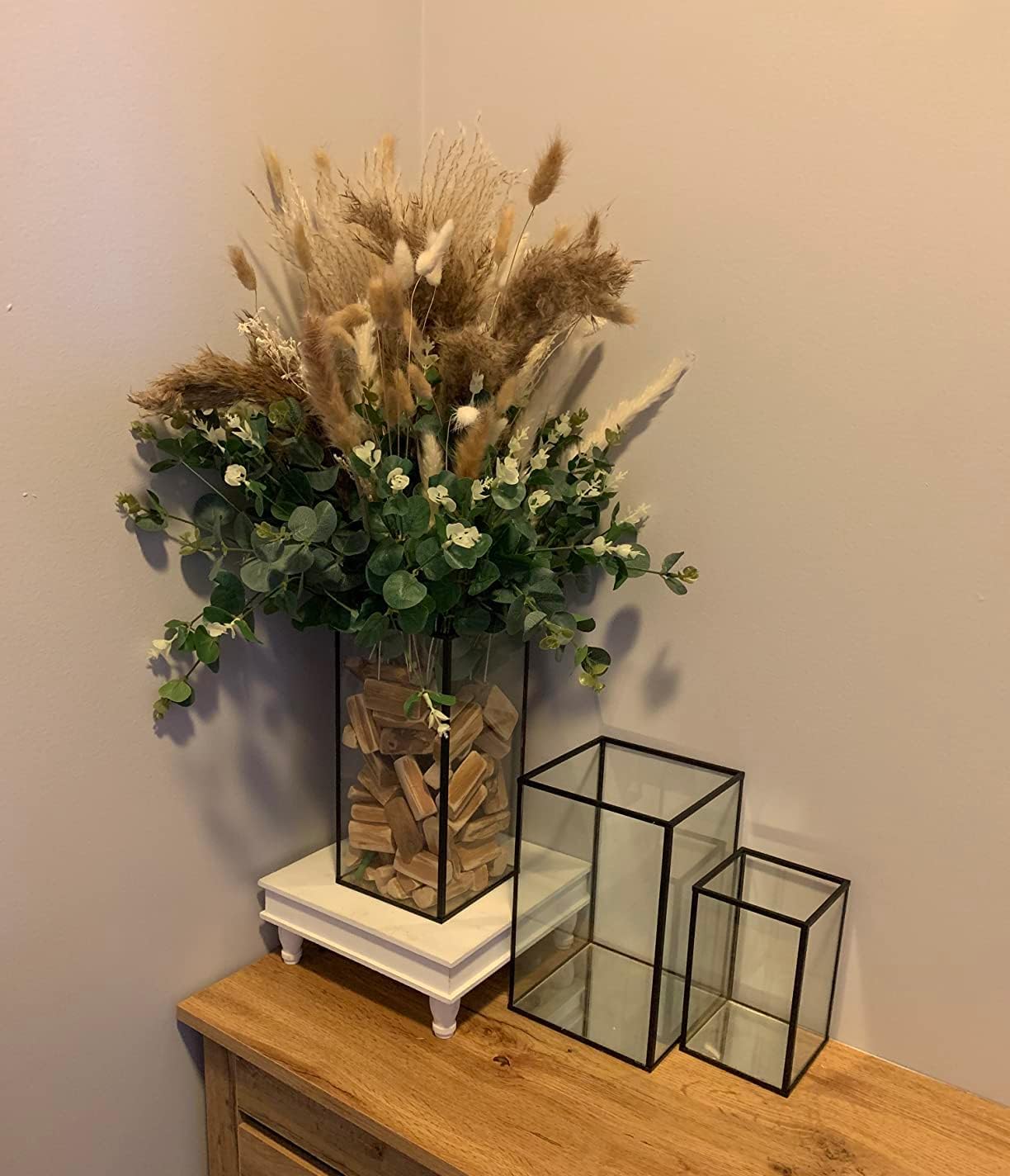 Hewory Glass Hurricane Candle Holder Set of 6, Black Large Hurricane Centerpiece for Table, Tall Floor Square Pillar Candle Holders Lantern Set for Wedding, Anniversary, Party, Fireplace, Dining Room