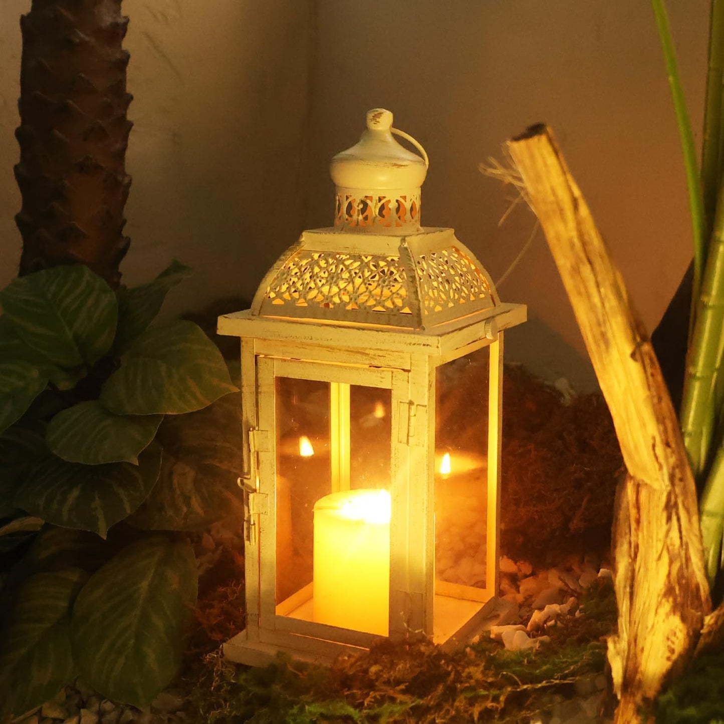 DECORKEY Lantern Decorative Indoor&Outdoor, 14.4'' Large Metal Candle Lanterns, Vintage Hanging Candle Holders Farmhouse Shelf Wedding Front Porch Patio Decor, Halloween Christmas Decorations for Home