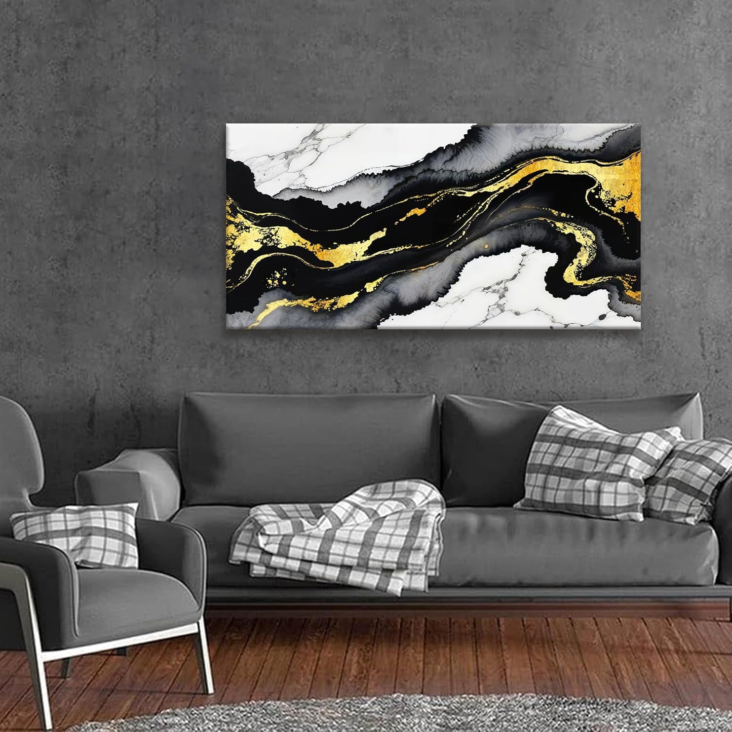TAIJXAGSG Abstract Black And Gold Wall Art For Living Room Artwork Canvas Art Wall Decor Marble Texture Modern Canvas Prints Pictures Abstract Wall Decor For Home Hotel Decoration 24x48 Inch