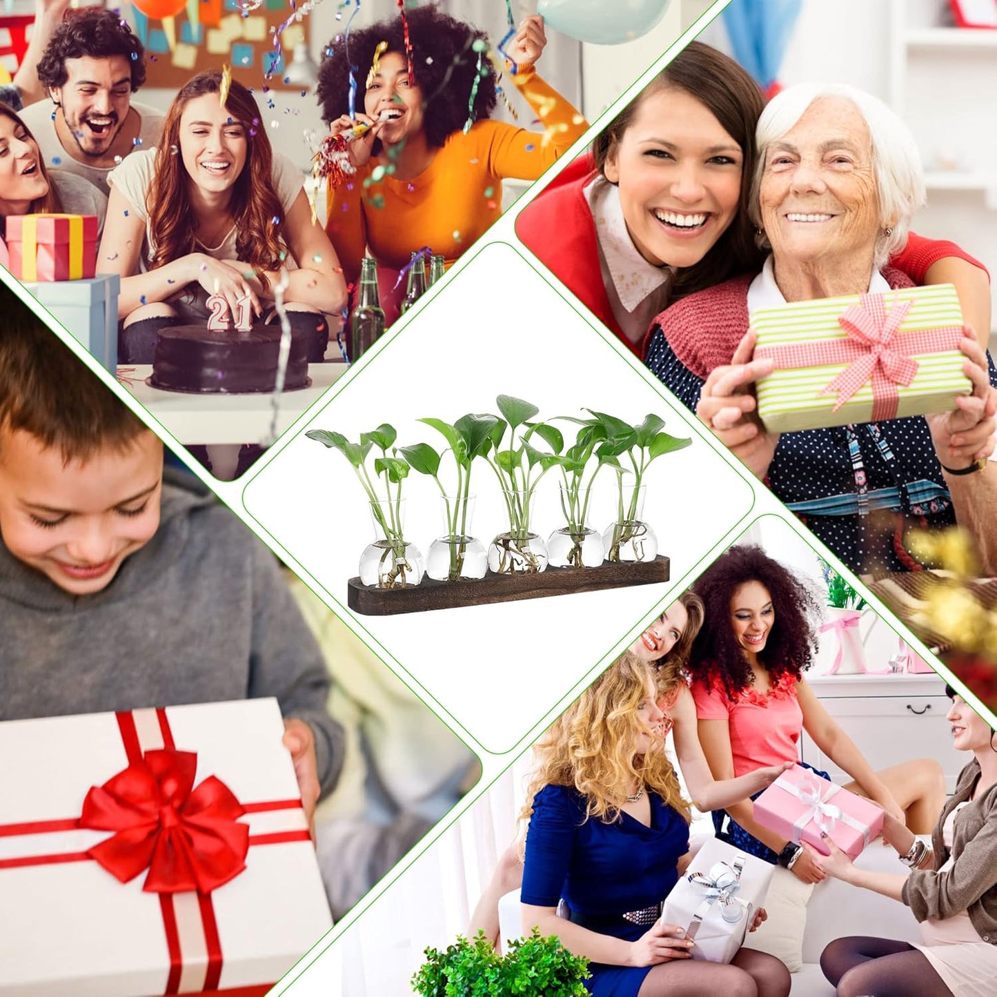 YIBOT Plant Propagation Stations,Glass Propagation Vases for Plants Terrarium with Wooden Tray Plant Lover Gifts for Propagating Hydroponic Plants Home Office Decor(5 Vase)