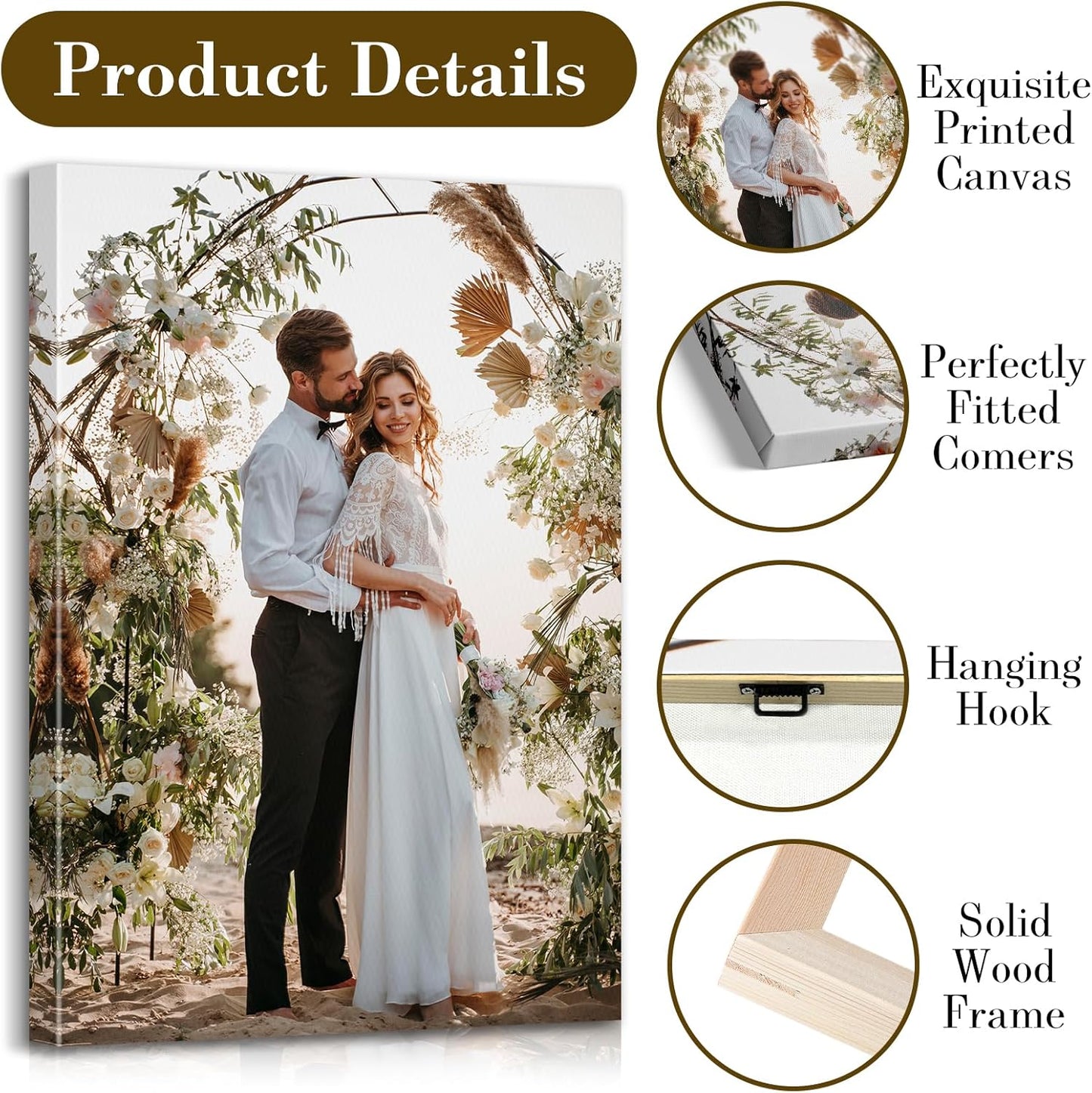 Custom Canvas Prints with Your Photos - Personalized Pictures Print, Customized Photo Gifts, Wall Art Poster Canvas Printing for Wedding, Family, Baby, Pets, Home Office Decor, Wrapped Frame